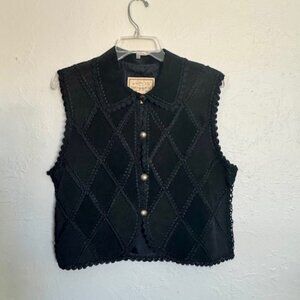 Double D Ranch Wear Vintage Black Suede and Crochet Vest size XS